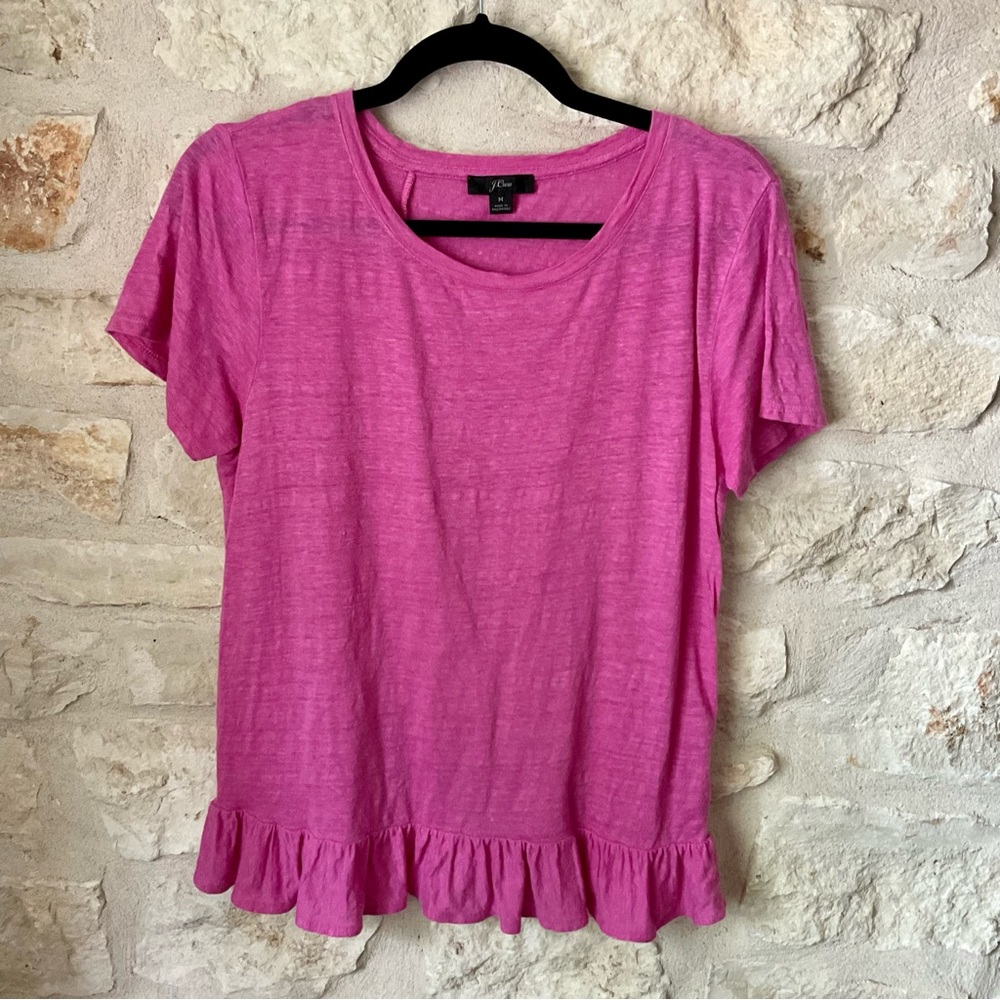 J. Crew Linen Ruffle Back Tee - size Medium